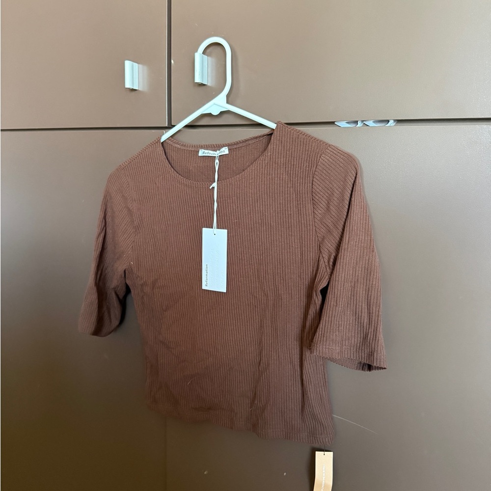 Reformation Brown Ribbed Crop Top